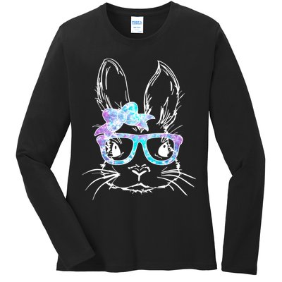Hipster Easter Bunny Floral Ladies Long Sleeve Shirt
