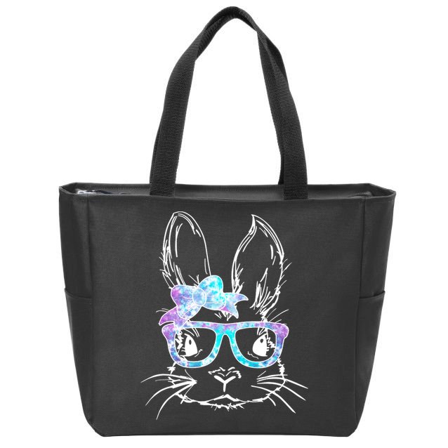 Hipster Easter Bunny Floral Zip Tote Bag