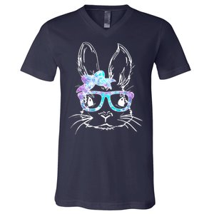 Hipster Easter Bunny Floral V-Neck T-Shirt