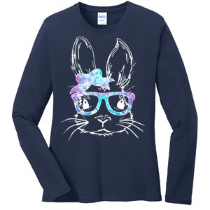 Hipster Easter Bunny Floral Ladies Long Sleeve Shirt