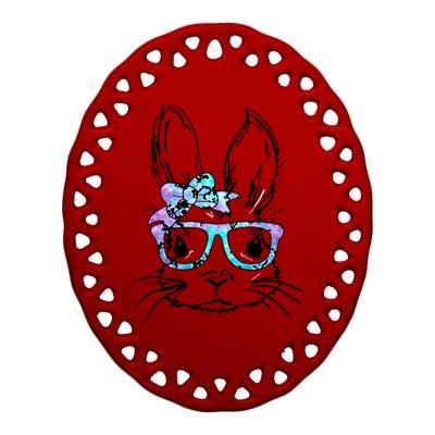 Hipster Easter Bunny Floral Ceramic Oval Ornament