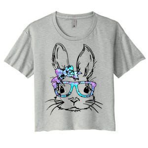 Hipster Easter Bunny Floral Women's Crop Top Tee