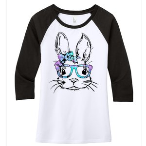 Hipster Easter Bunny Floral Women's Tri-Blend 3/4-Sleeve Raglan Shirt