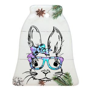 Hipster Easter Bunny Floral Ceramic Bell Ornament