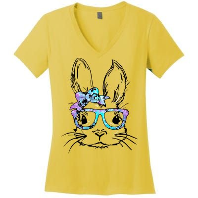 Hipster Easter Bunny Floral Women's V-Neck T-Shirt