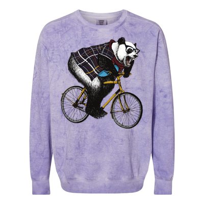 Hipster Panda Riding Bicycle Colorblast Crewneck Sweatshirt