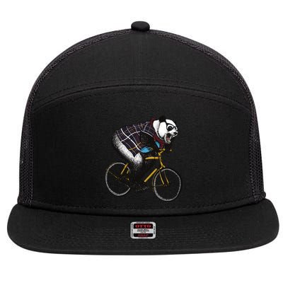 Hipster Panda Riding Bicycle 7 Panel Mesh Trucker Snapback Hat