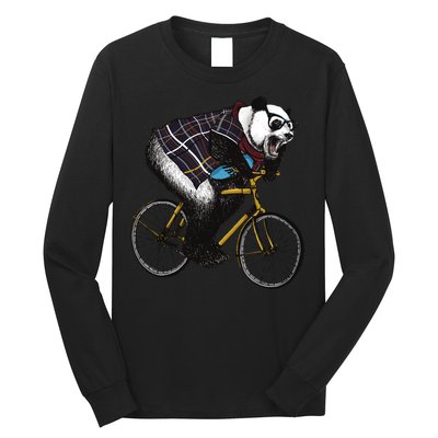 Hipster Panda Riding Bicycle Long Sleeve Shirt