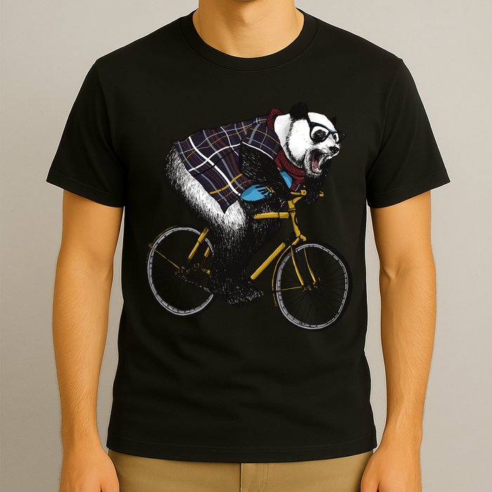 Hipster Panda Riding Bicycle T-Shirt