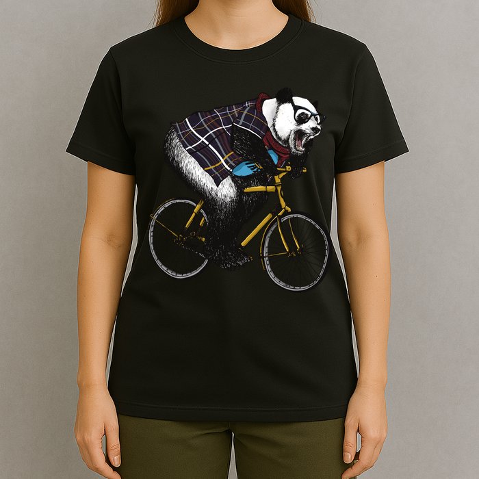 Hipster Panda Riding Bicycle T-Shirt