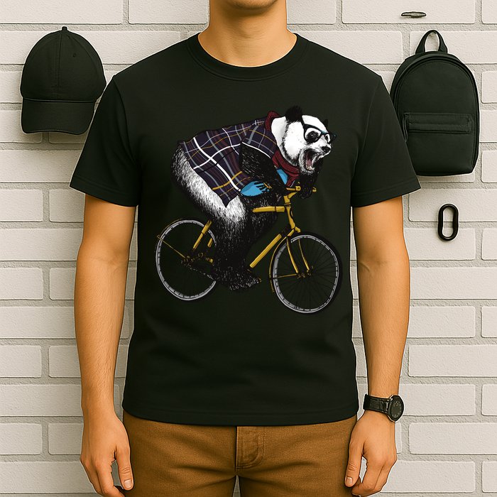 Hipster Panda Riding Bicycle T-Shirt
