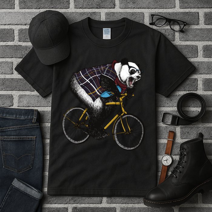 Hipster Panda Riding Bicycle Tall T-Shirt