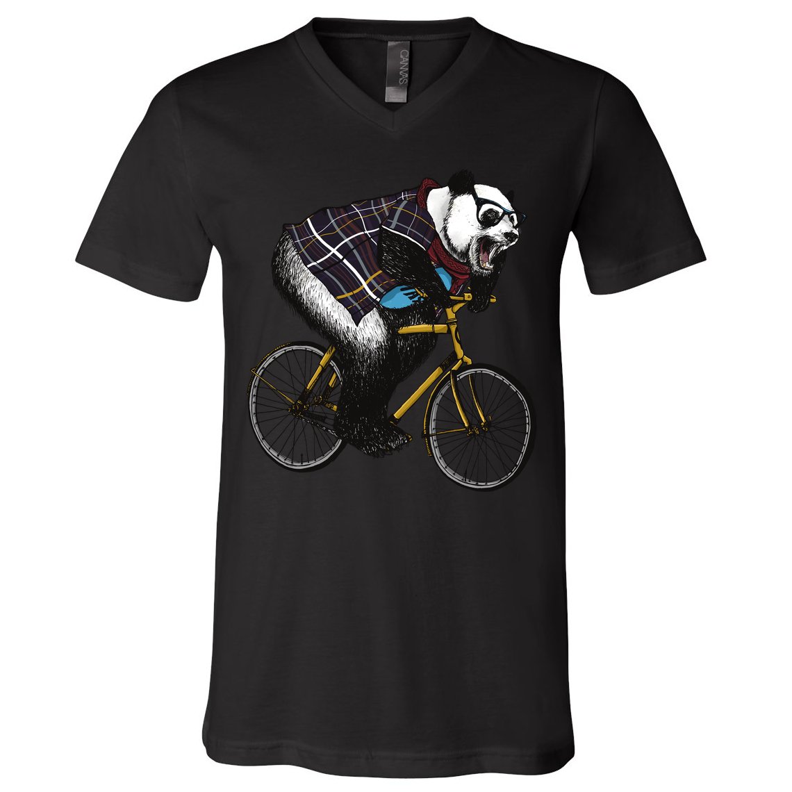 Hipster Panda Riding Bicycle V-Neck T-Shirt