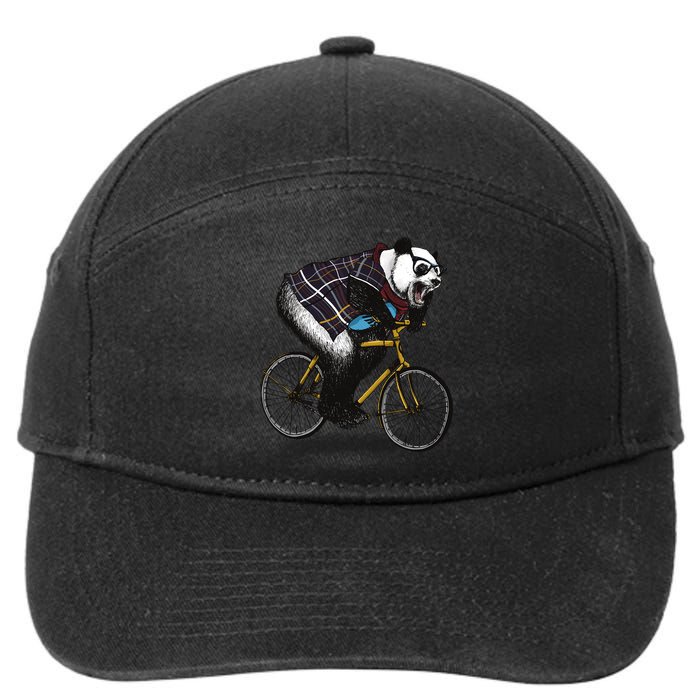 Hipster Panda Riding Bicycle 7-Panel Snapback Hat