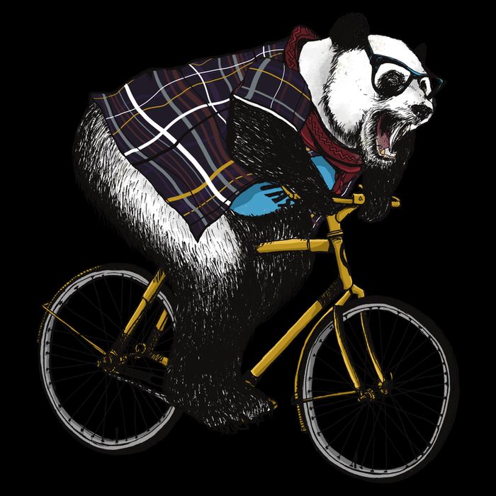 Hipster Panda Riding Bicycle 7-Panel Snapback Hat