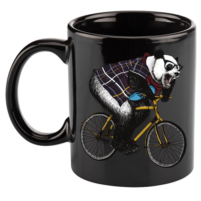 Hipster Panda Riding Bicycle 11oz C Handle Ceramic Mug