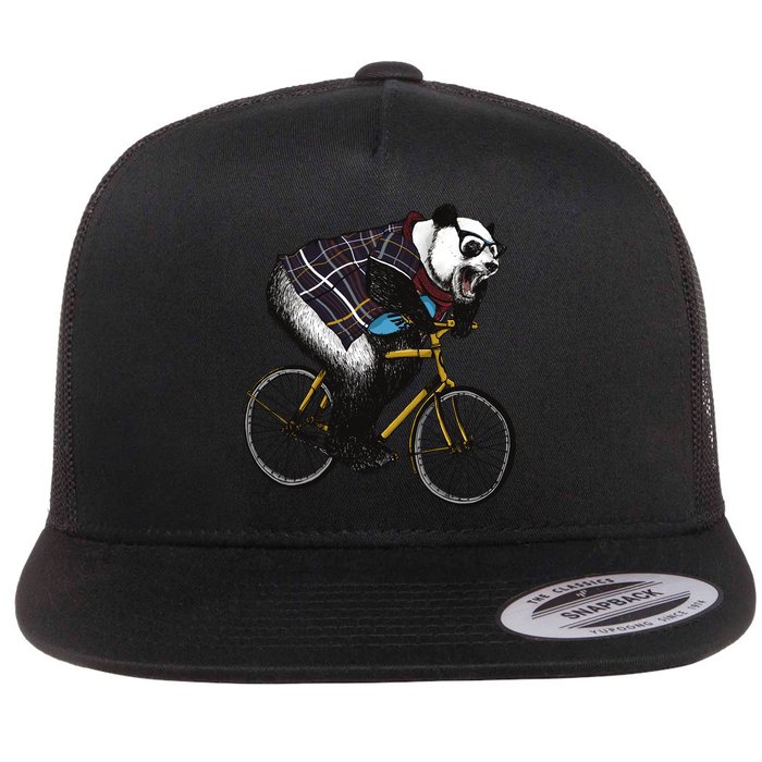 Hipster Panda Riding Bicycle Flat Bill Trucker Hat