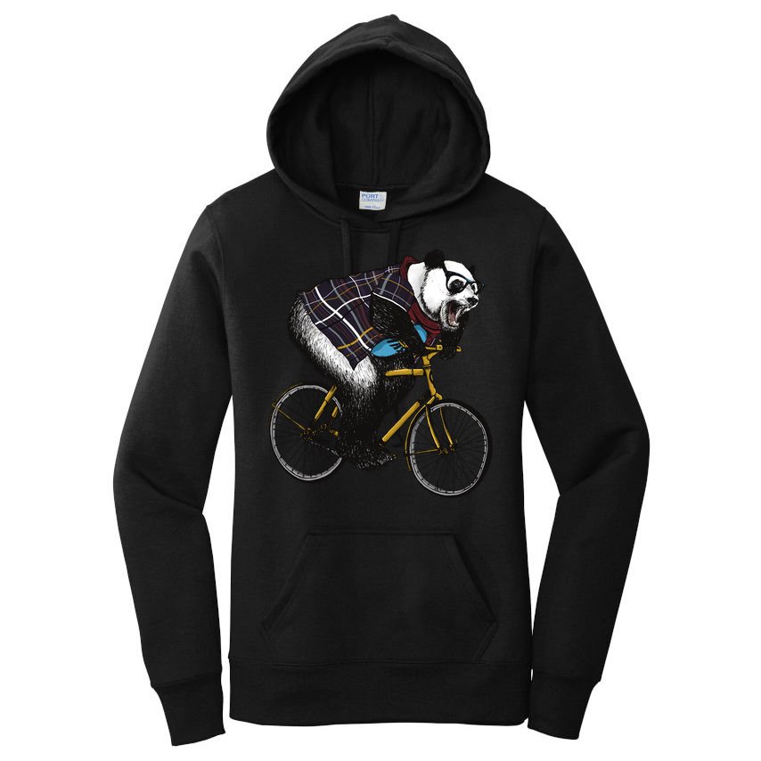 Hipster Panda Riding Bicycle Women's Pullover Hoodie