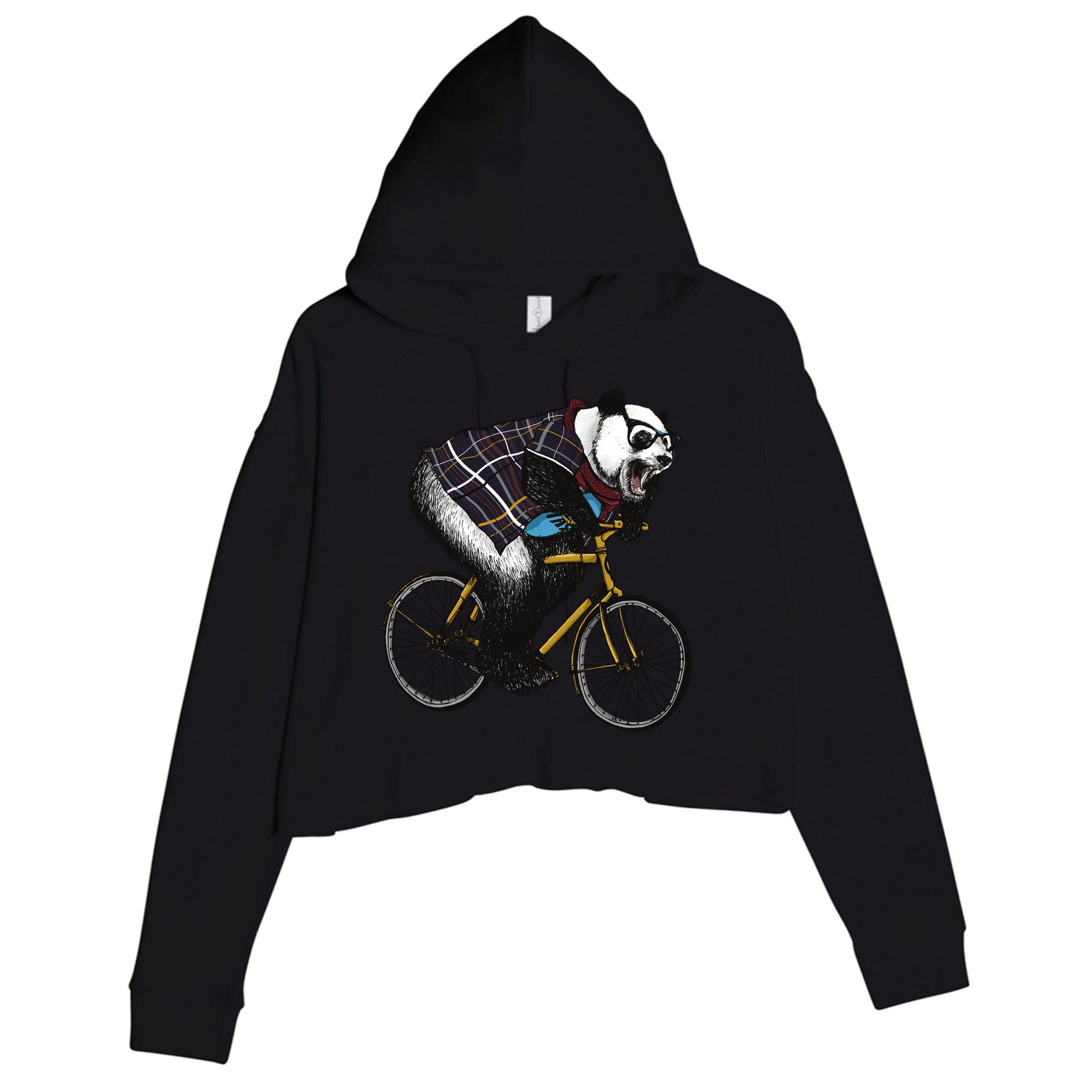 Hipster Panda Riding Bicycle Crop Fleece Hoodie