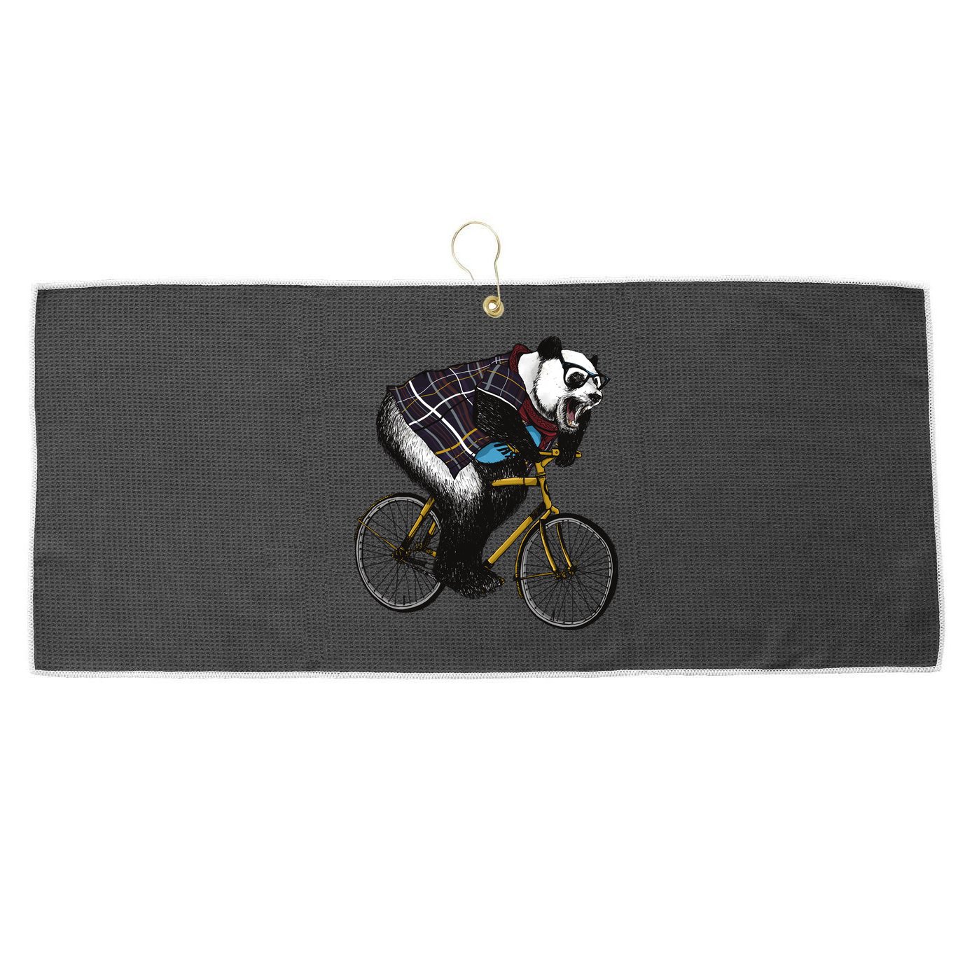 Hipster Panda Riding Bicycle Large Microfiber Waffle Golf Towel