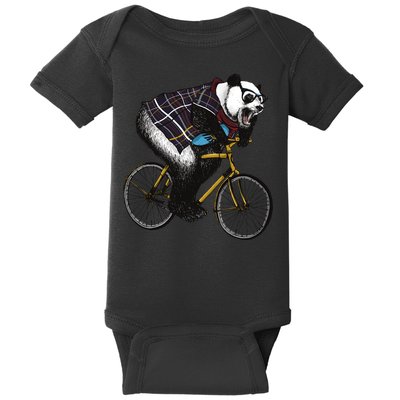 Hipster Panda Riding Bicycle Baby Bodysuit