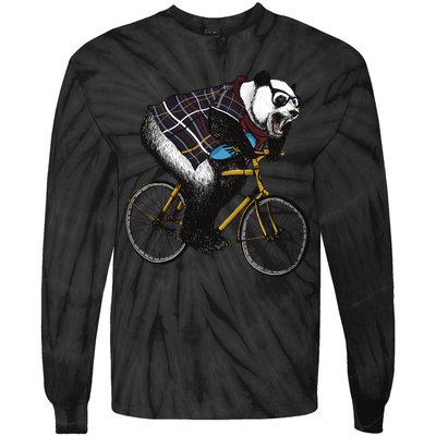 Hipster Panda Riding Bicycle Tie-Dye Long Sleeve Shirt