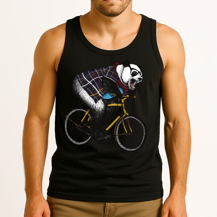 Hipster Panda Riding Bicycle Tank Top