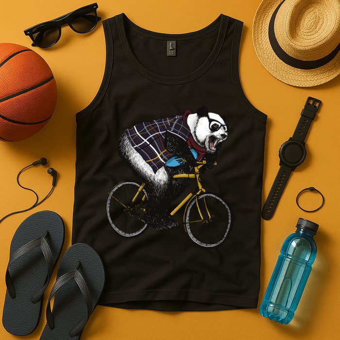 Hipster Panda Riding Bicycle Tank Top