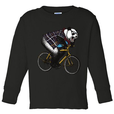 Hipster Panda Riding Bicycle Toddler Long Sleeve Shirt