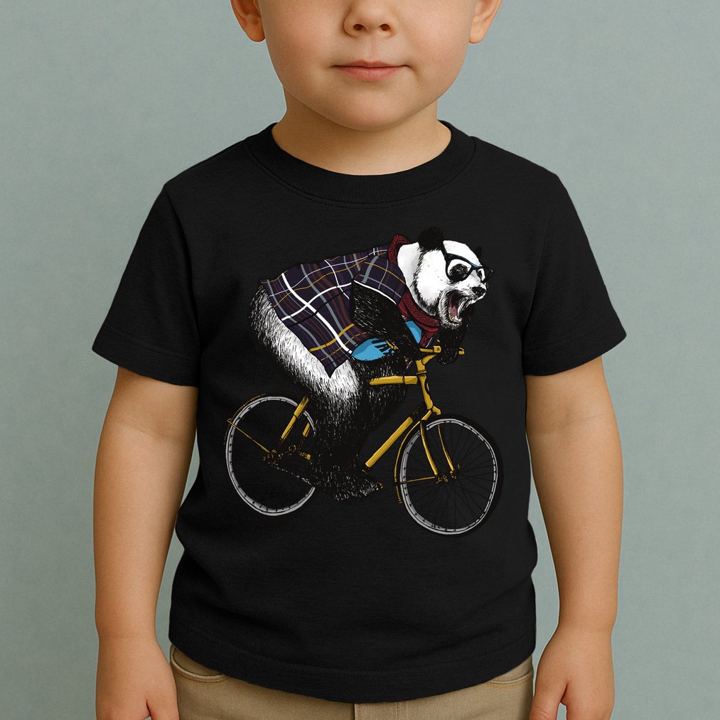 Hipster Panda Riding Bicycle Toddler T-Shirt