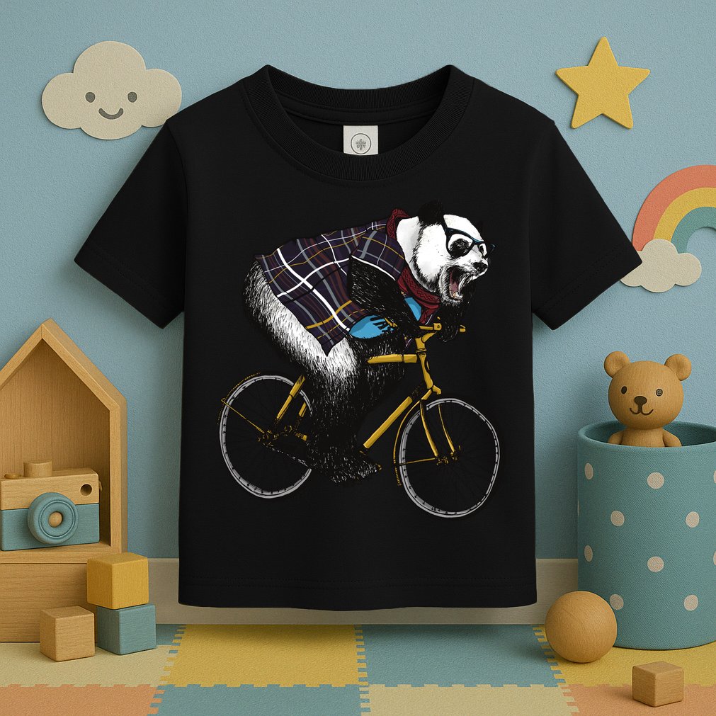 Hipster Panda Riding Bicycle Toddler T-Shirt