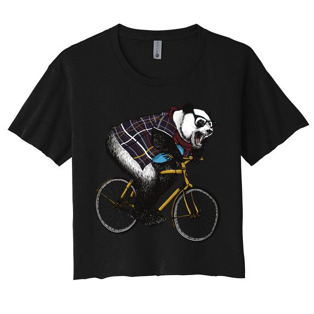 Hipster Panda Riding Bicycle Crop Top