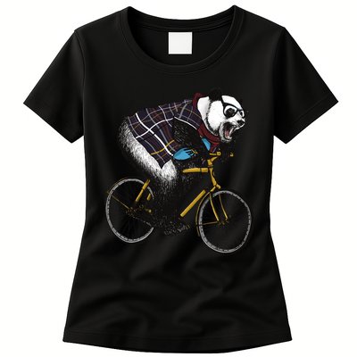 Hipster Panda Riding Bicycle Womens T-Shirt
