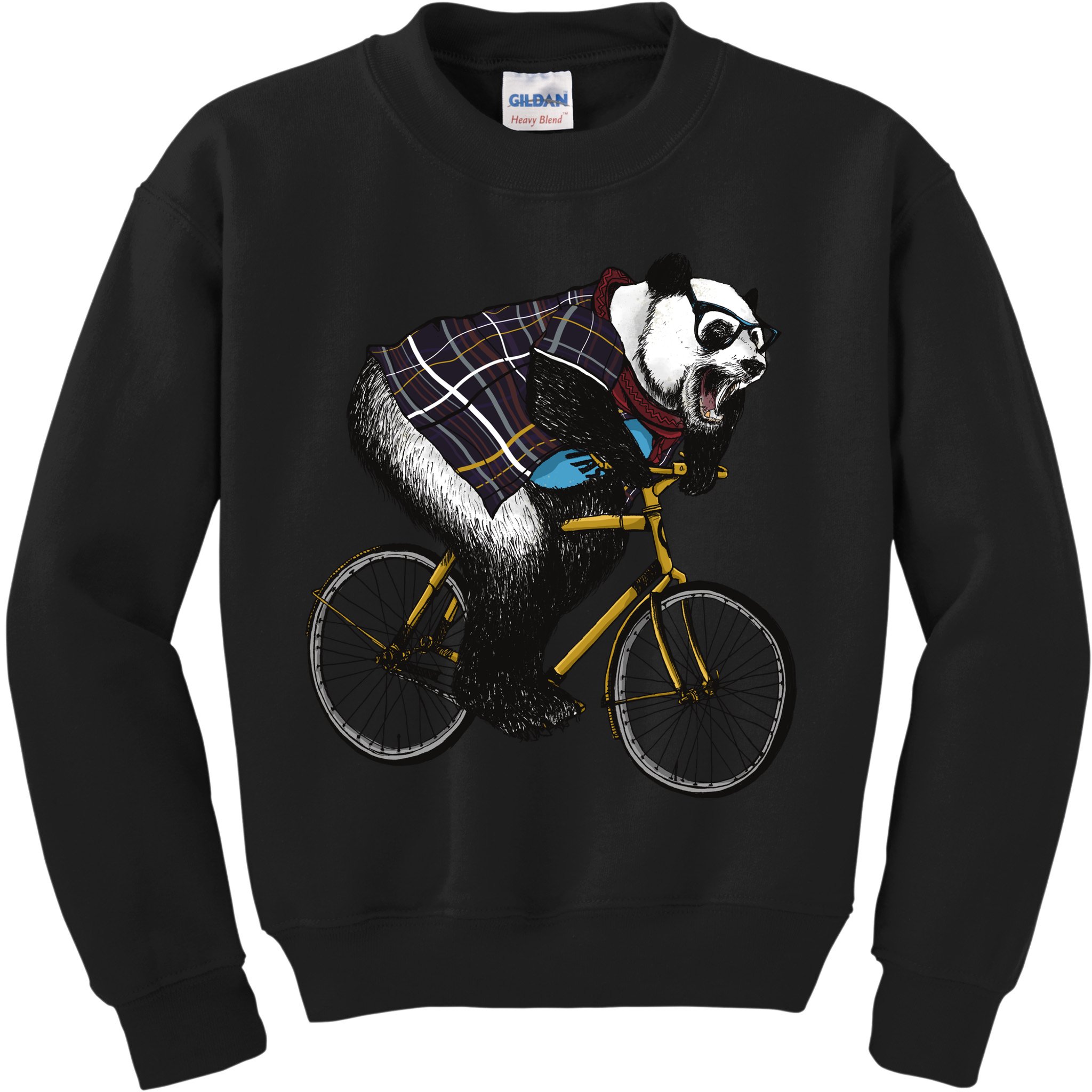 Hipster Panda Riding Bicycle Kids Sweatshirt