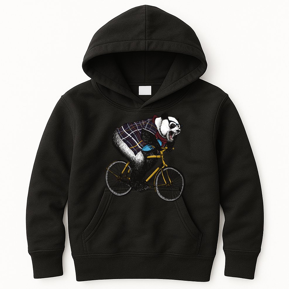 Hipster Panda Riding Bicycle Kids Hoodie