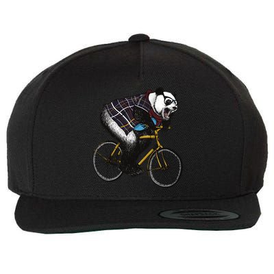 Hipster Panda Riding Bicycle Wool Snapback Cap