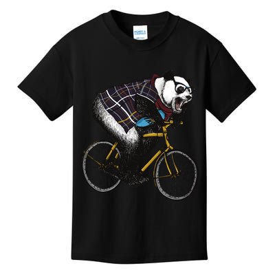 Hipster Panda Riding Bicycle Kids T-Shirt