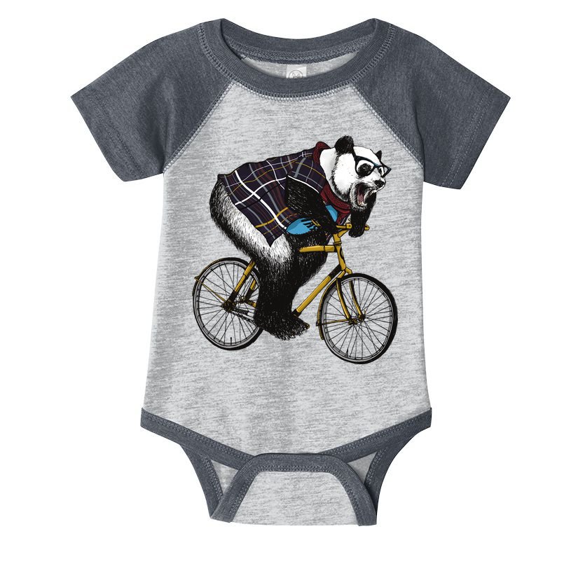 Hipster Panda Riding Bicycle Infant Baby Jersey Bodysuit