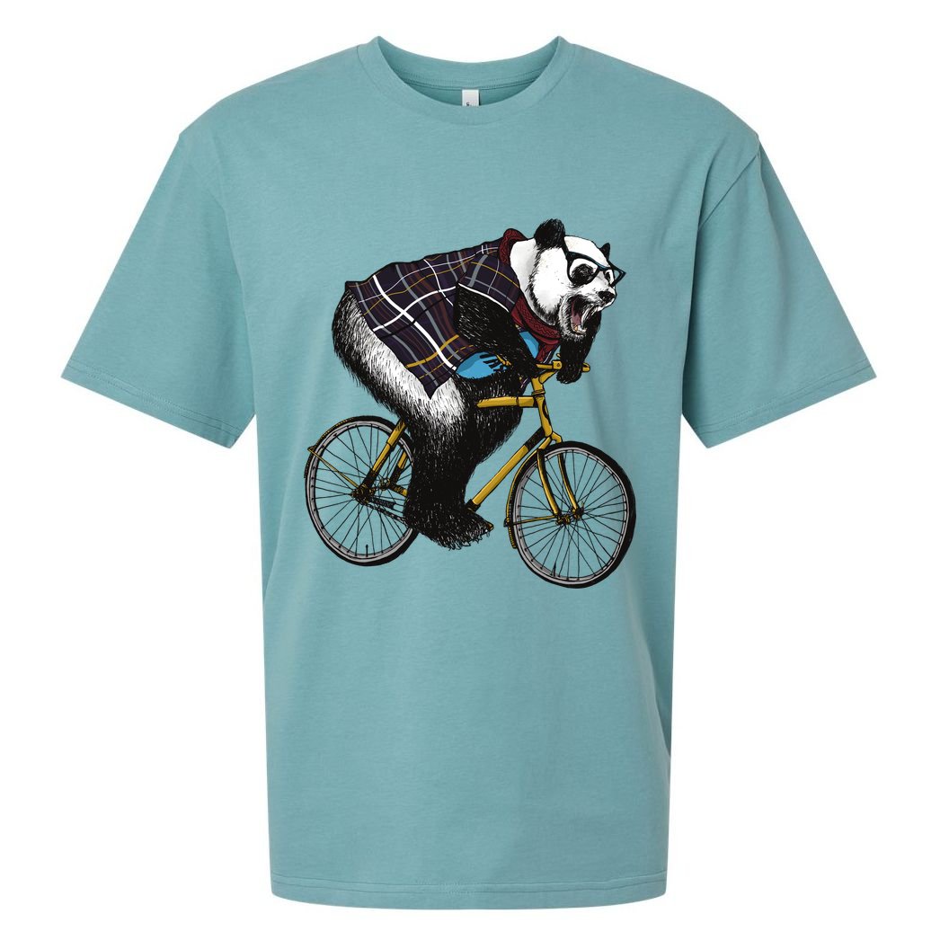 Hipster Panda Riding Bicycle Sueded Cloud Jersey T-Shirt