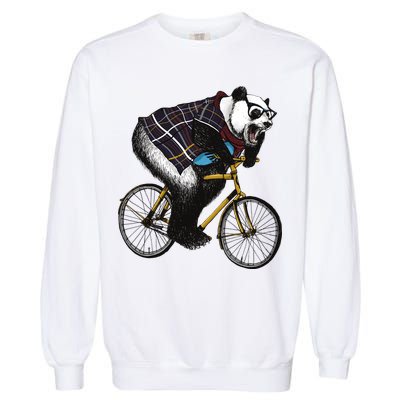 Hipster Panda Riding Bicycle Garment-Dyed Sweatshirt