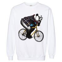 Hipster Panda Riding Bicycle Garment-Dyed Sweatshirt