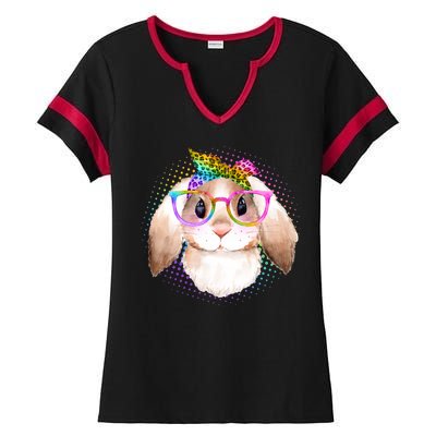 Hipster Rabbit Cute Easter Bunny Ladies Halftime Notch Neck Tee