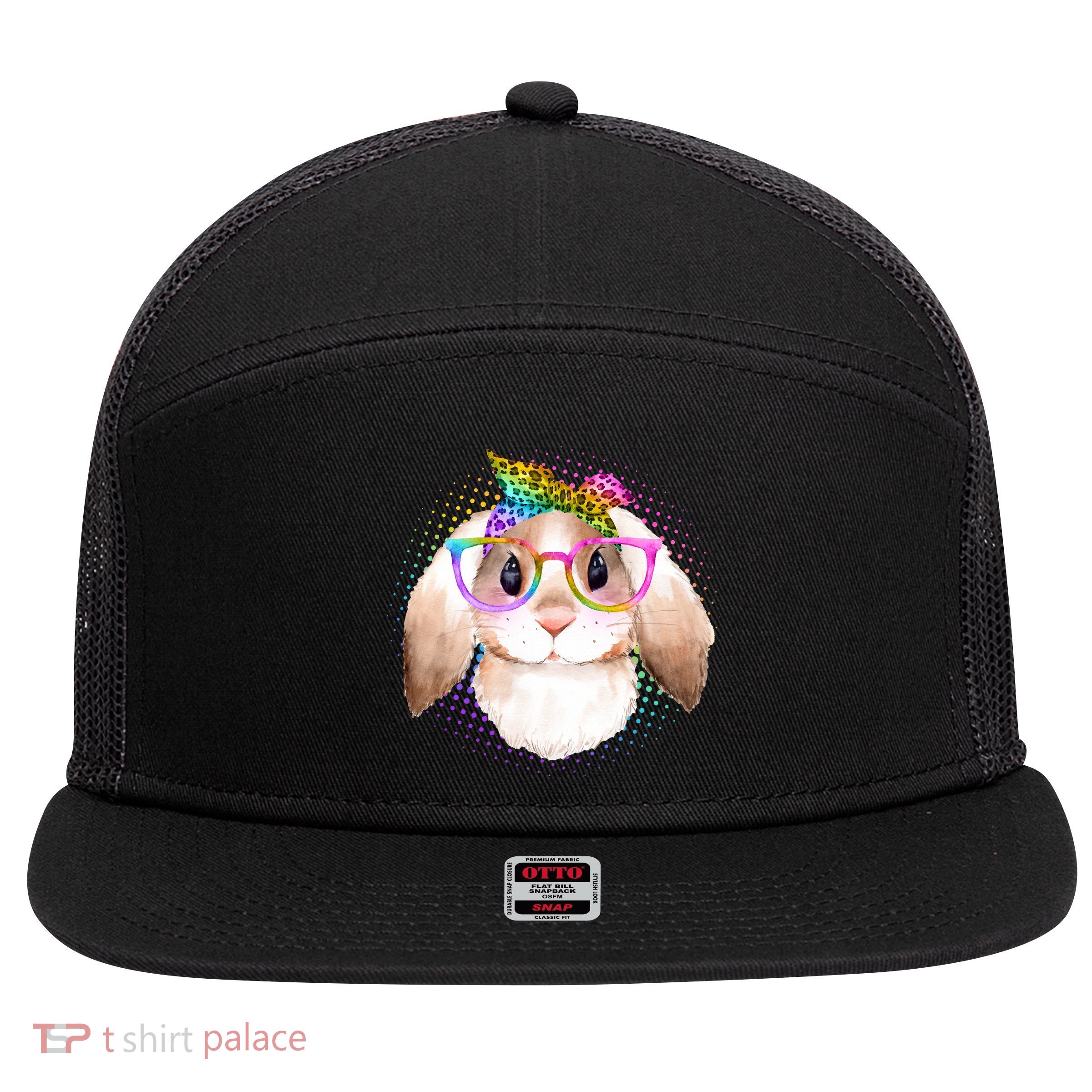 Hipster Rabbit Cute Easter Bunny 7 Panel Mesh Trucker Snapback Hat