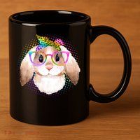 Hipster Rabbit Cute Easter Bunny 11oz C Handle Ceramic Mug