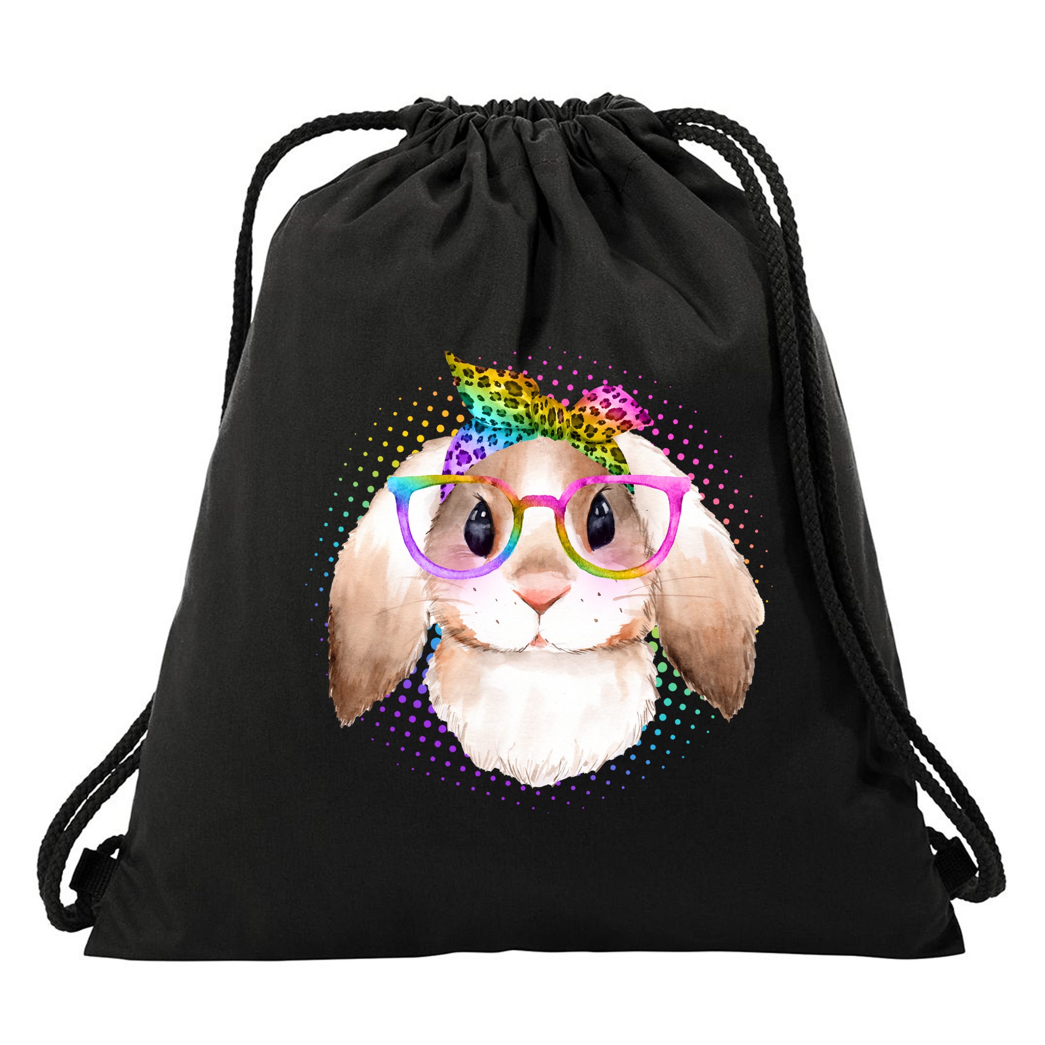 Hipster Rabbit Cute Easter Bunny Drawstring Bag