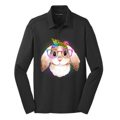 Hipster Rabbit Cute Easter Bunny Silk Touch Performance Long Sleeve Polo