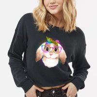 Hipster Rabbit Cute Easter Bunny Cropped Pullover Crew
