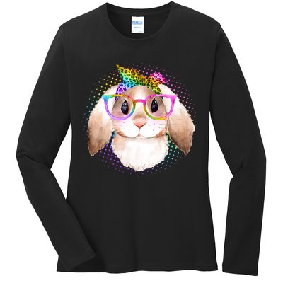 Hipster Rabbit Cute Easter Bunny Ladies Long Sleeve Shirt