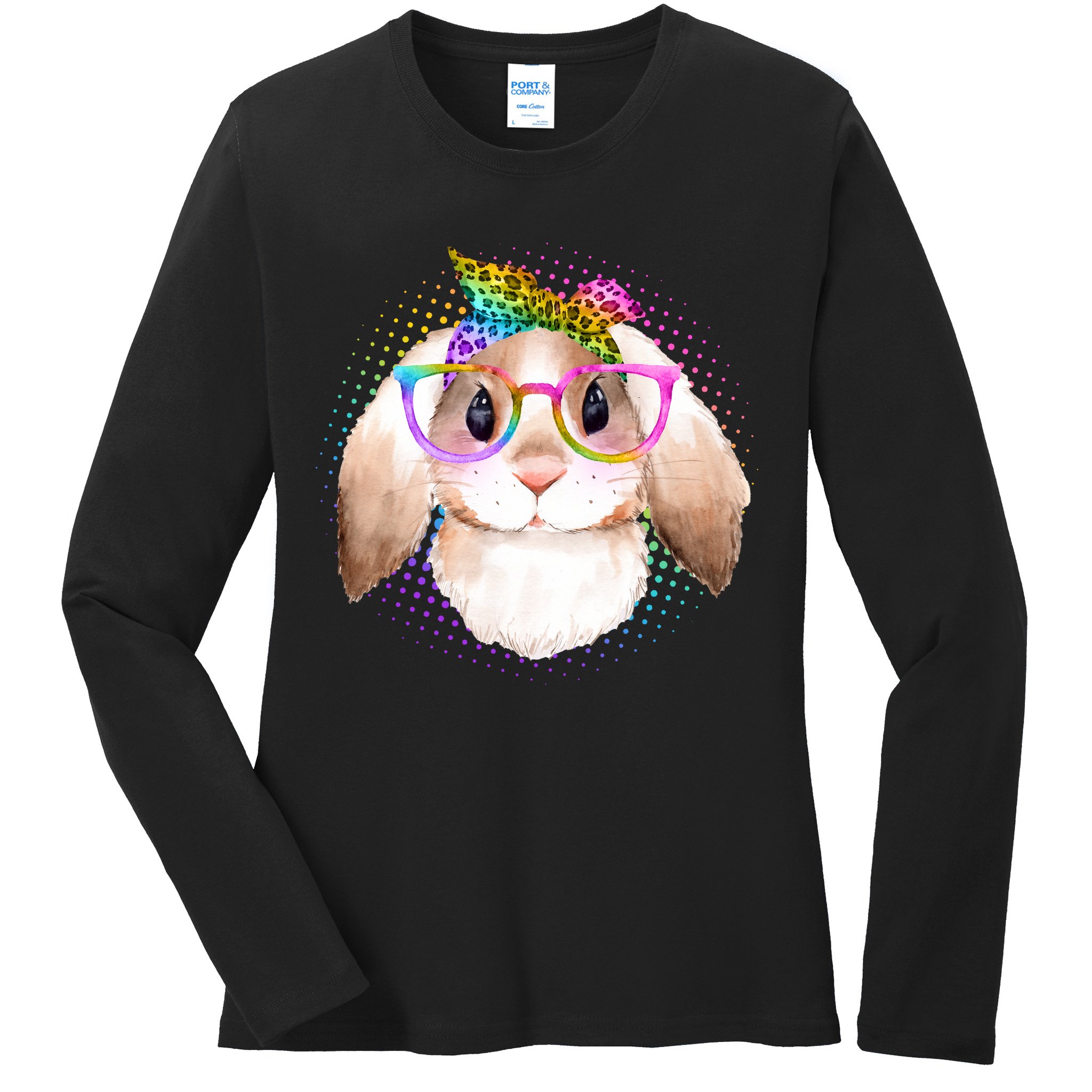 Hipster Rabbit Cute Easter Bunny Ladies Long Sleeve Shirt