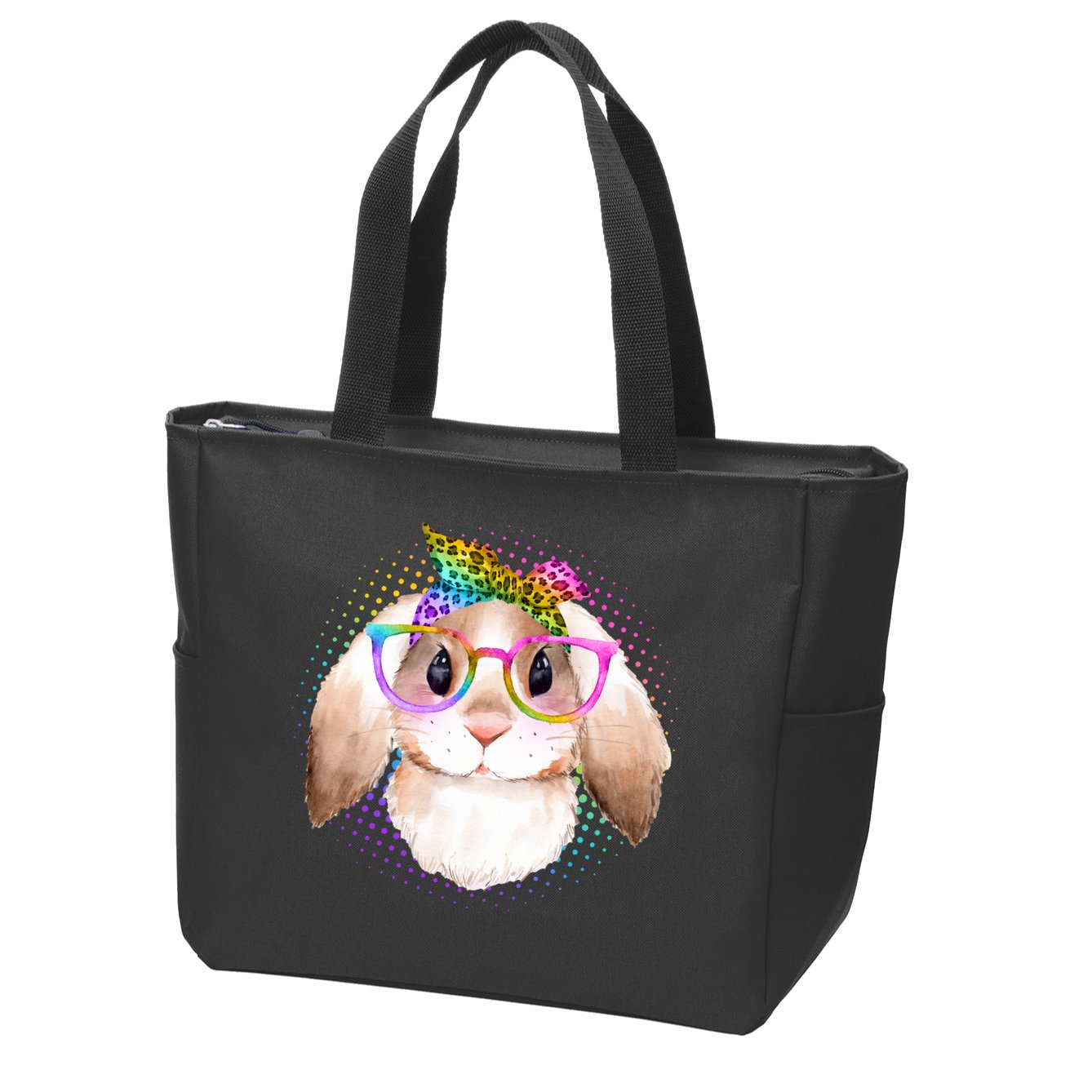 Hipster Rabbit Cute Easter Bunny Zip Tote Bag
